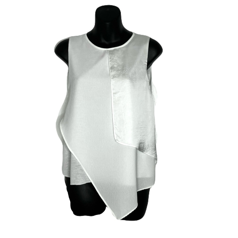 Zara White Mixed Media Asymmetrical Layered Blouse